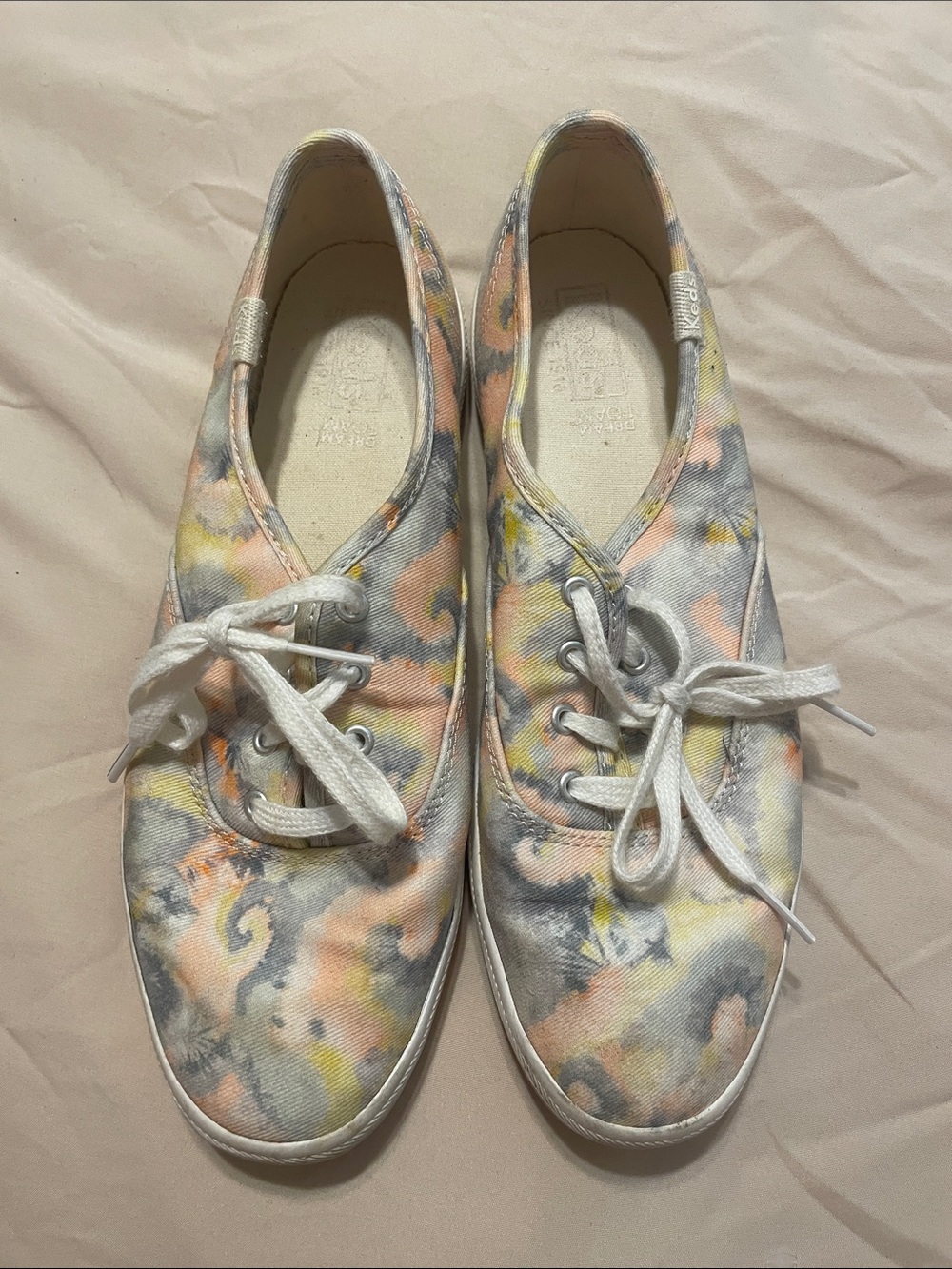 Keds Women's Pastel Tie-Dye Canvas Sneakers in Peach, Gray & Yellow
